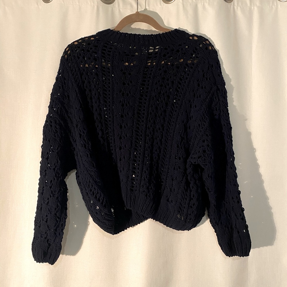 Navy blue crop open knit sweater